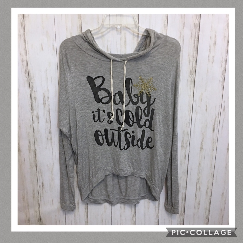 Ultra Soft Long Sleeve Hooded Gray Tee M
